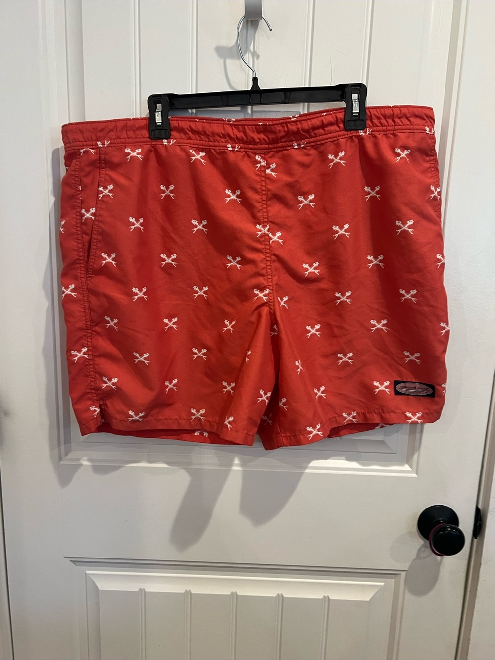 Vineyard Vines Red Fishbone Print Swim Trunks L